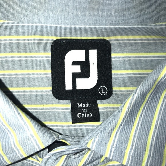FOOTJOY Men's L Dallas Athletic Club Logo GOLF POLO SHIRT Gray Yellow Stripe - Picture 5 of 8